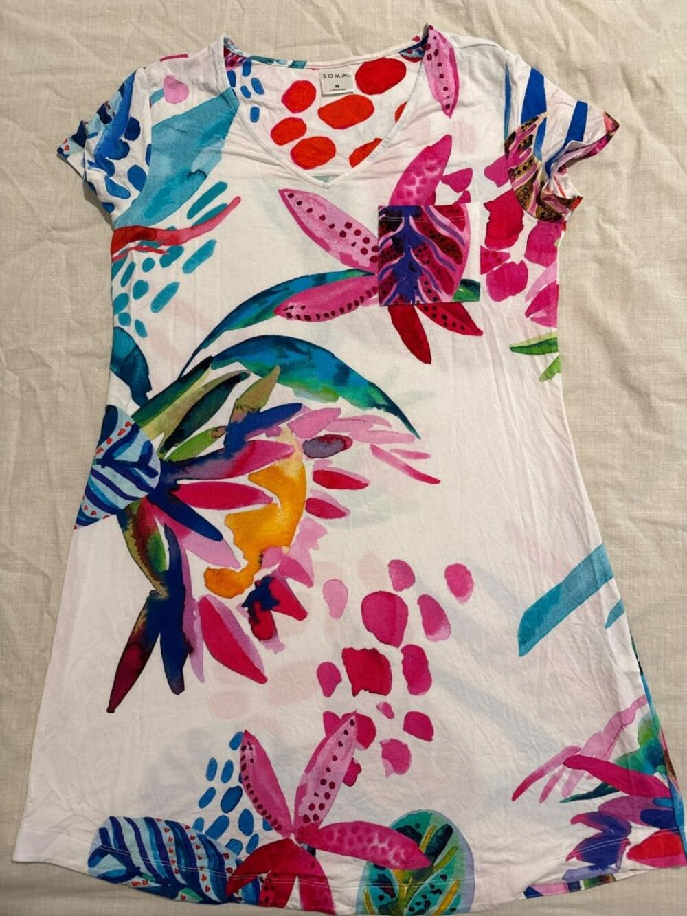 Soma Cool Nights Womens Nightshirt Size Medium Sleepshirt Short Sleeve Floral